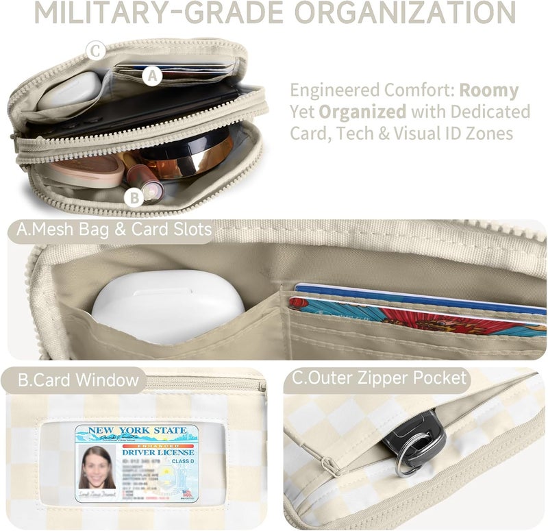 NBERMOTION Checkered Nylon Wristlet Wallets for Women RFID Blocking Purse With Credit Card Holder & Crossbody Strap - Image 2